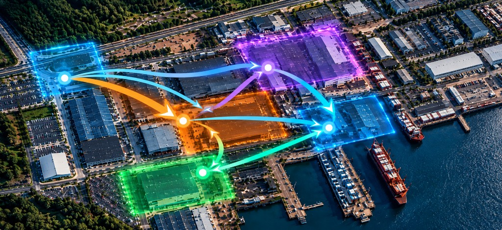 WIMSS Workforce Flow map showing directional movement between Site Entry, Production, Assembly, Maintenance and Dock areas.